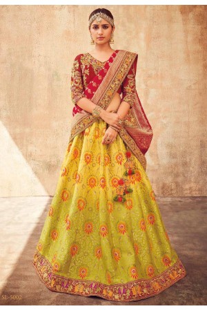 Lime green ad red Indian wedding lehenga